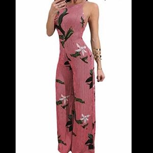 NIB JireH Backless Wide Leg Floral Jumpsuit